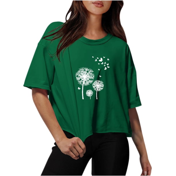 Camisetas Sobredimensionadas para Mujeres Gota Hombro Cuello Redondo Cultivo Top de Entrenamiento, Blusa de Verano Casual para Diario Y Fitness