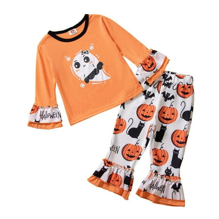 

nsendm Kids Pants Set Toddler Girls Winter Long Sleeve Cartoon Cute Prints Kids Tops Boys Checke Pants Orange 4-5 Years