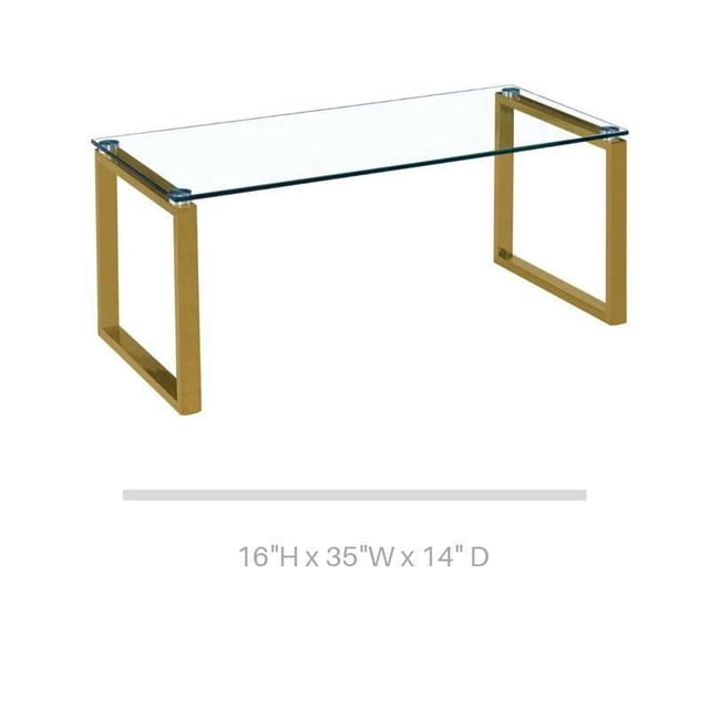 Gyna Large Coffee Table – Elegant Glass Top with Shiny Gold Legs, Modern Design