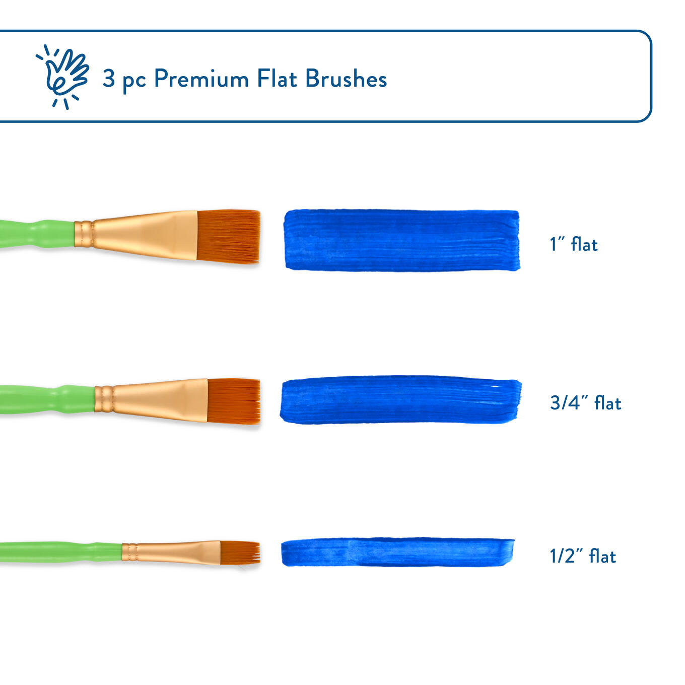 Hello Hobby 3-Piece Flat Synthetic Paint Brush Set photo 3