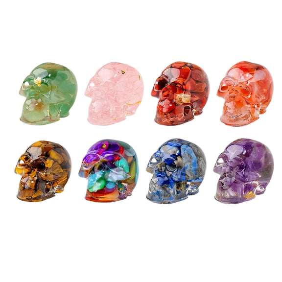 Mini Inlaid Natural Crystal Chip Resin Skull Figurine, Multicolor Gravel Spooky Tiny Skeleton Head Tabletop Ornament, Indoor Outdoor Halloween Home Decor,Party DIY Craft Micro Landscape Holiday Gift
