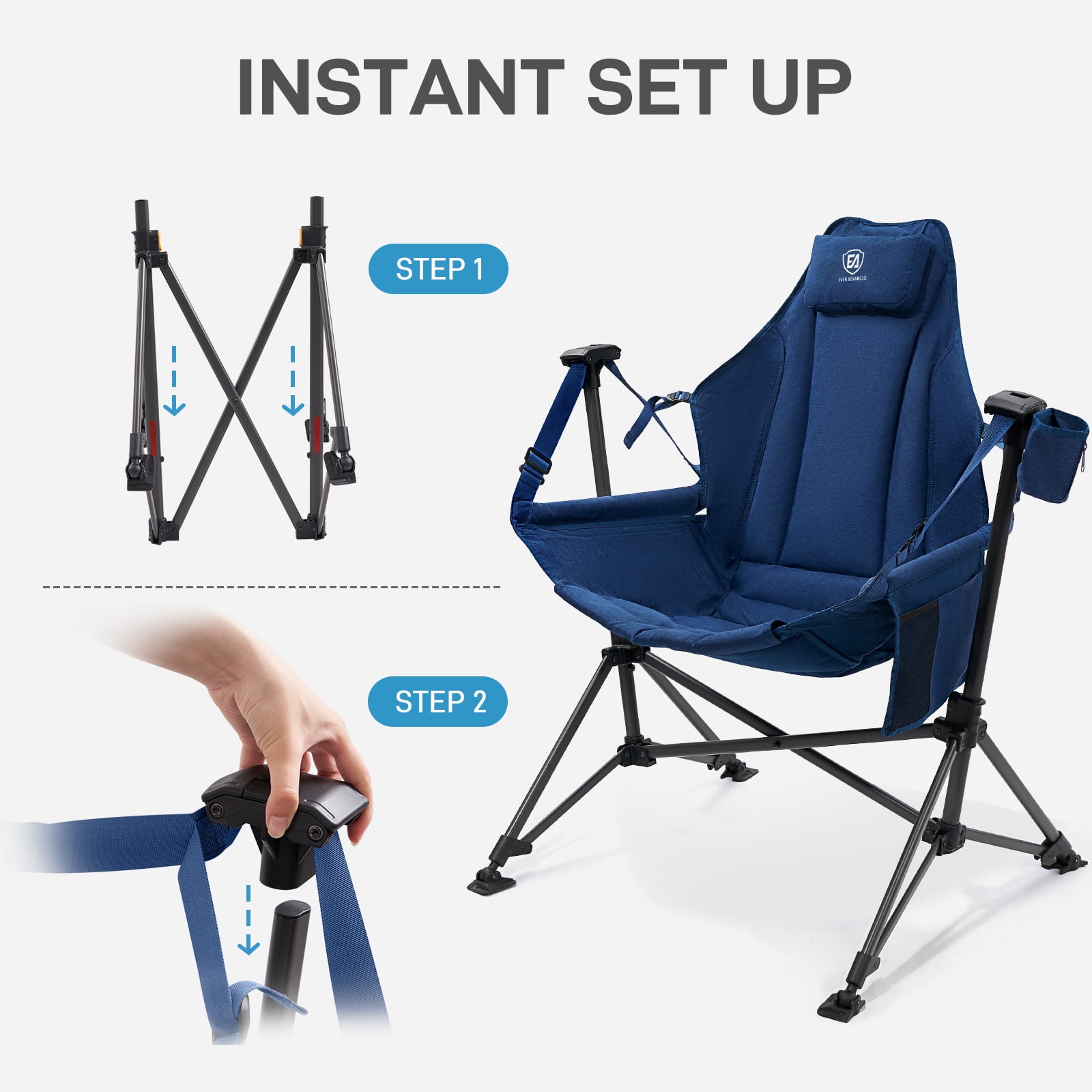 Hammock Camping Folding Chair for Outdoor with Adjustable Back and Padded Seat, Blue