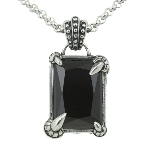 Controse Femmes / Hommes en Acier Inoxydable Argenté Dragon-Griffe Sceau Collier Noir 16" plus 2" Prolongateur