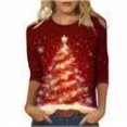 thumbnail image 2 of Womens Tops Christmas Print 3/4 Sleeve Round Neck Casual T-shirt Loose Top Multicolor L, 2 of 2