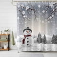 thumbnail image 3 of Snowman Christmas Shower Curtain Set with Hooks, Gray Winter Snow Scenery Waterproof Fabric Bathroom Curtains Decor Home Accessories,72 X 72 Inch Long, 3 of 9