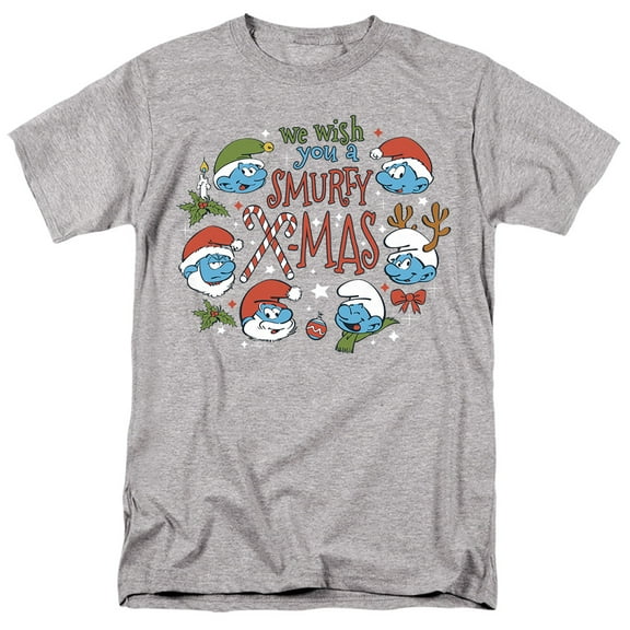 Smurfs We Wish You A Smurfy Christmas Unisex Adult T Shirt, Athletic Heather, Large