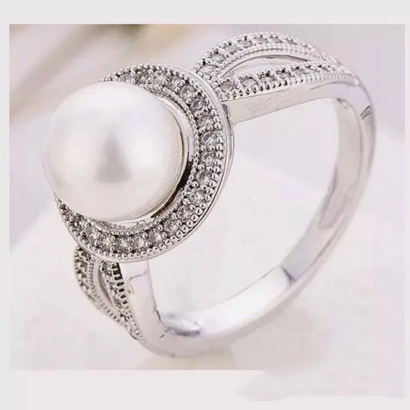 Women Pearl & White Sapphire 925 Sterling Silver Ring Wedding Party Jewelry New Size 6-10 (US Code 7)