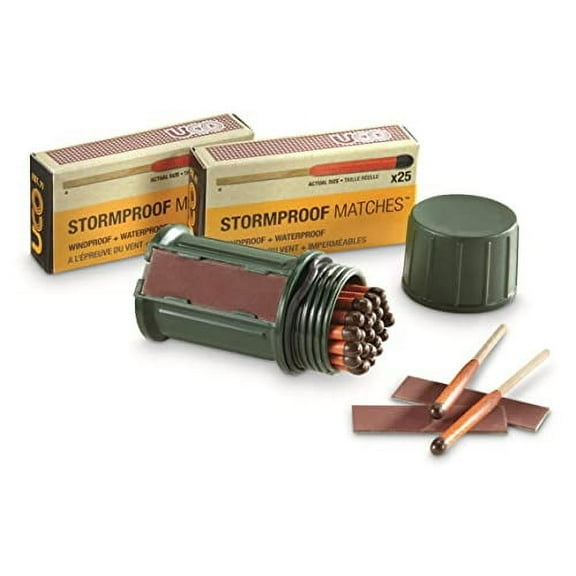 UCO Waterproof Fire Starter Matches Windproof with Stormproof Match Case, Camping, Emergency Survival Kit Supplies, 75 Count