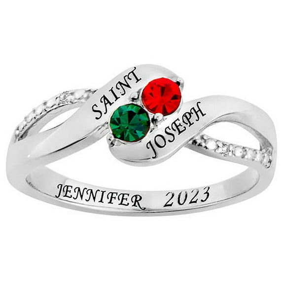 Order Now for 2025 Graduation, Freestyle Birthstone Bypass Diamond Accent Class Ring Sterling Silver, Personalized, High School or College
