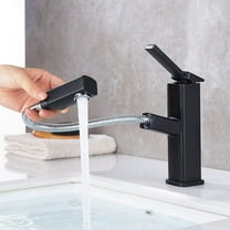 KAIYING Bathroom Sink Faucet with Pull Out Sprayer, Single Hole Utility Bar Sink Faucet, Lavatory Pull Down RV Sink Faucets with Rotating Spout, Single Handle(Regular, Black)