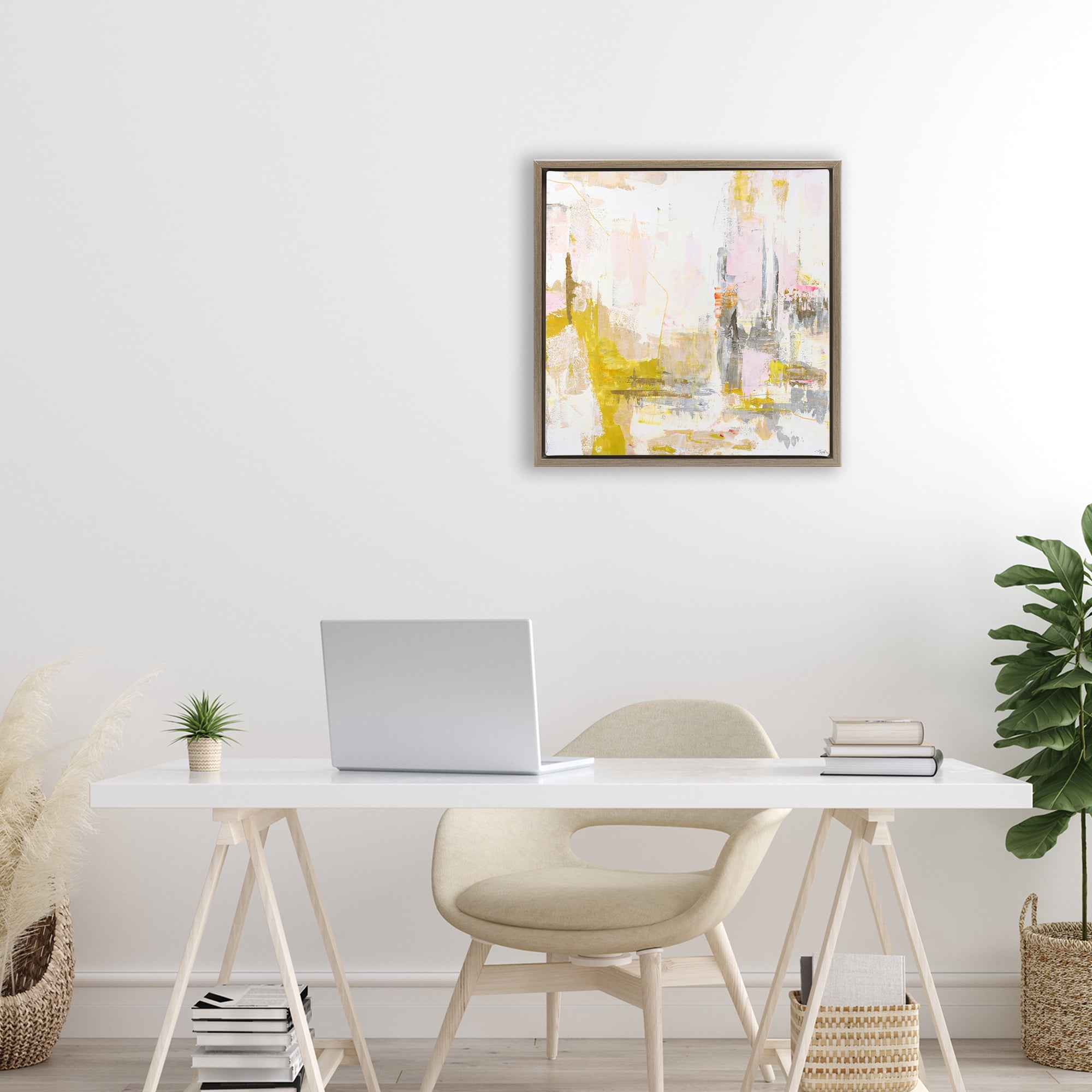 Stupell Industries New Age Yellow Abstract Brown Framed Floater Canvas Wall Art, design by Design Fabrikken