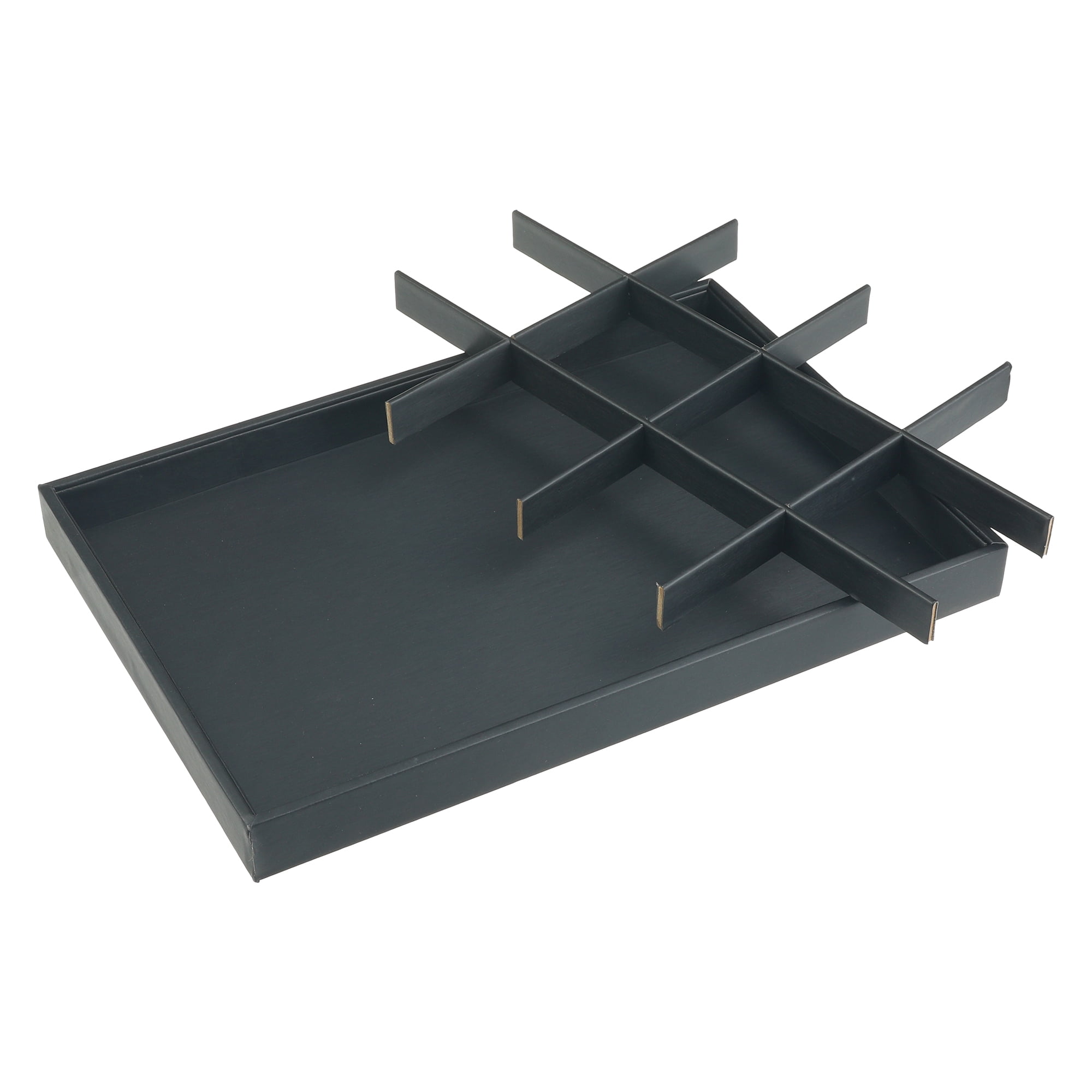 Unique Bargains Set of 2 PU Leather Jewelry Boxes Organizer Trays with Removable Dividers Black 12 Grid Tray