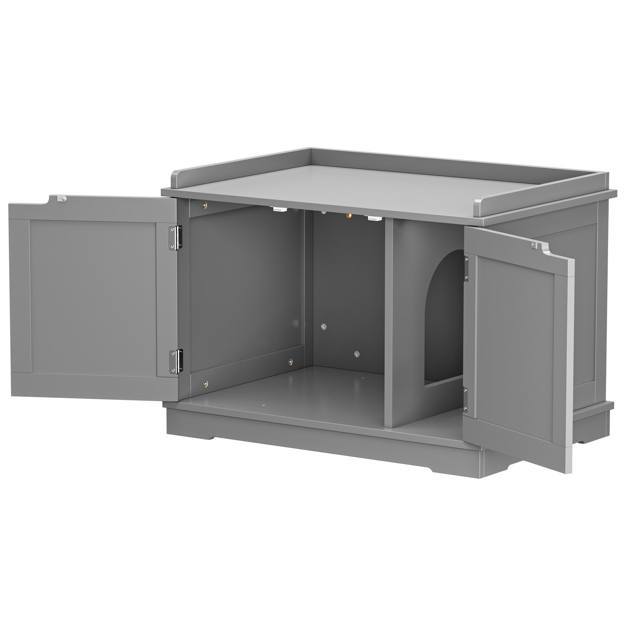 ZENY Double Door Hidden Cat Litter Box Enclosure Storage Cabinet MDF Frame Cat House, Gray