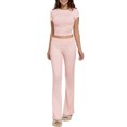 thumbnail image 2 of Musuos Women's Summer Casual Outfits Solid Color Short Sleeve Crop Tops Skinny long Pants Sets, 2 of 9
