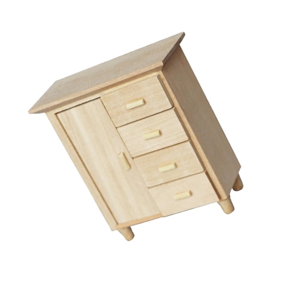 Zeiwohndc Miniature Wooden Dresser Model 4 Smooth Drawers 1/12 Scale Doll Rooms