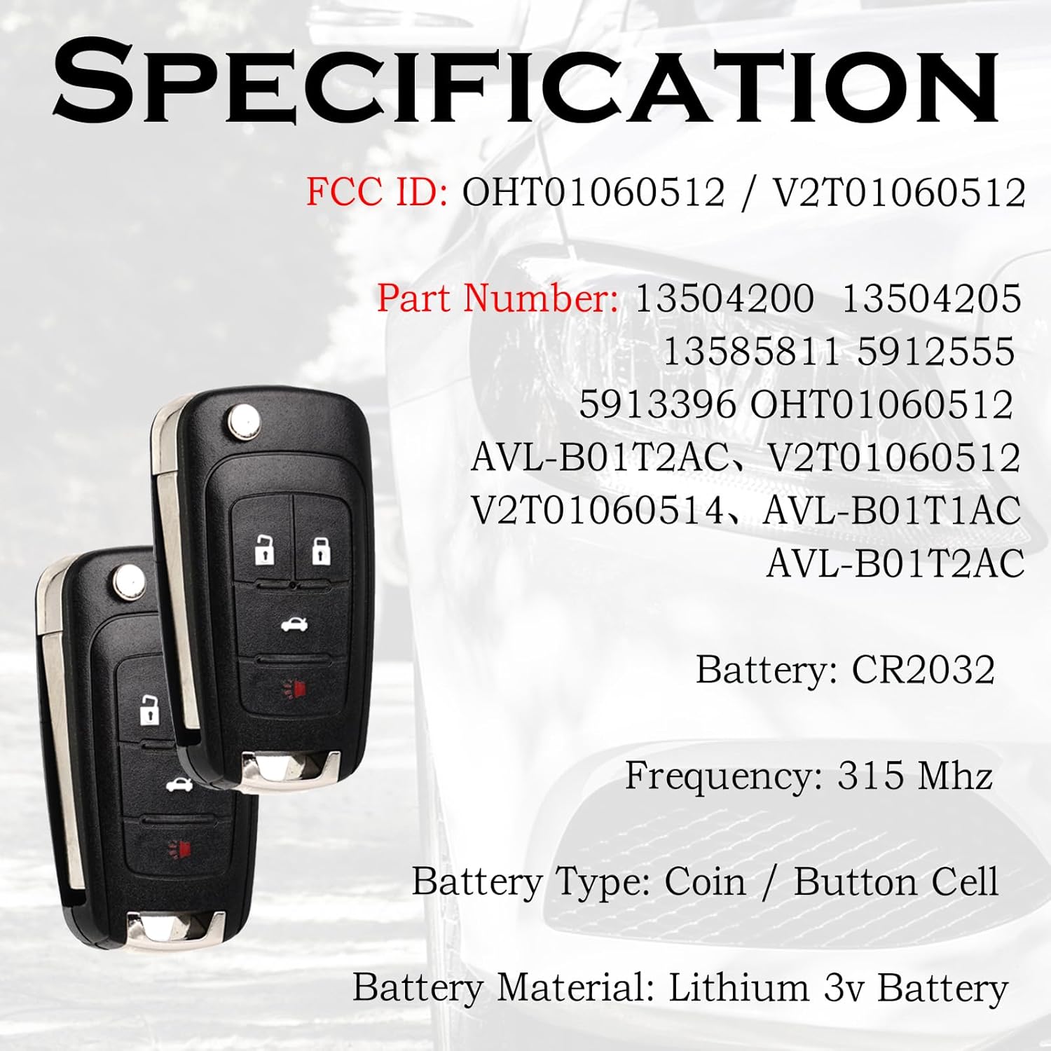 Flip Key Fob Replacement Fits for Chevy Cruze Equinox Camaro Impala 2010 2011 2012 2013 2014 2015 2016 2017 2018 2019 Malibu Sonic Buick Regal Verano Encore GMC Terrain Keyless Entry Remote