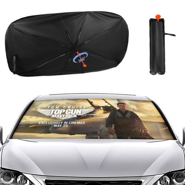 Top Gun Sombrilla Solar para Auto - Protector de Parabrisas Plegable | Cortina Solar Delantero | Bloqueo UV y Aislamiento de Calor 133x73cm