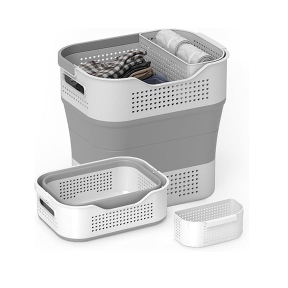 35L Collapsible Laundry Hamper - Foldable Pop-Up Clothes Basket w/Handles