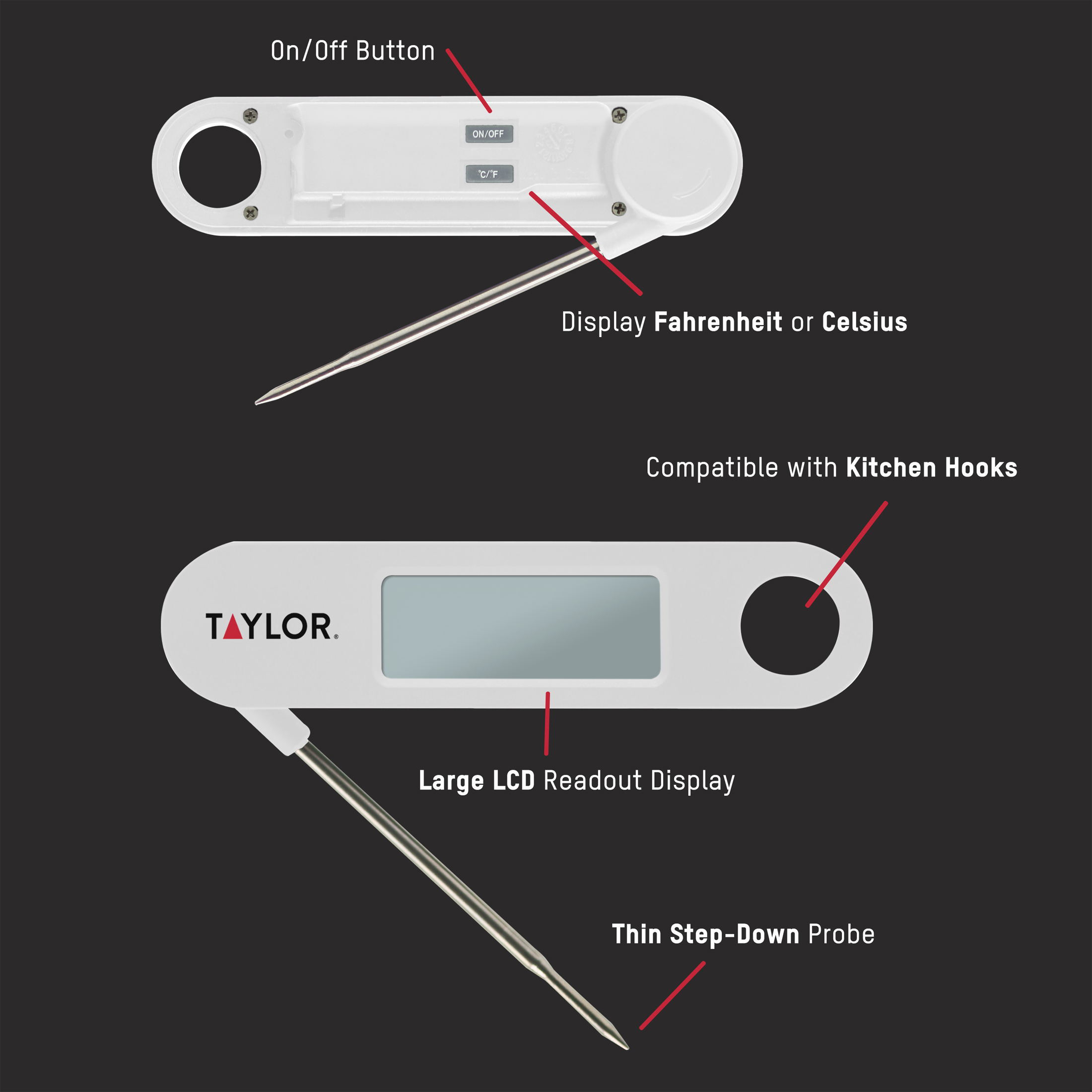 Taylor Digital Folding Probe Meat Thermometer, White photo 7