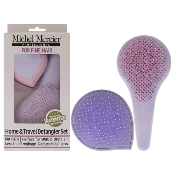 Detangler Brush Hair Kit by Michel Mercier for Unisex - 2 Pc Kit Hair Brush - Pink-Purple, Hair Brush - Purple