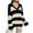 Black, variant on Women's Multicolor Striped V-Neck Long Sleeve Cable Knit Loose Fit Sweater Top