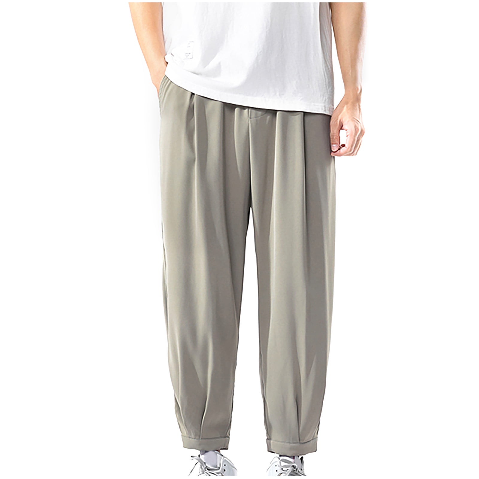 Men's Casual Cotton Sweatpants Ankle-Length Elastic Waist Loose