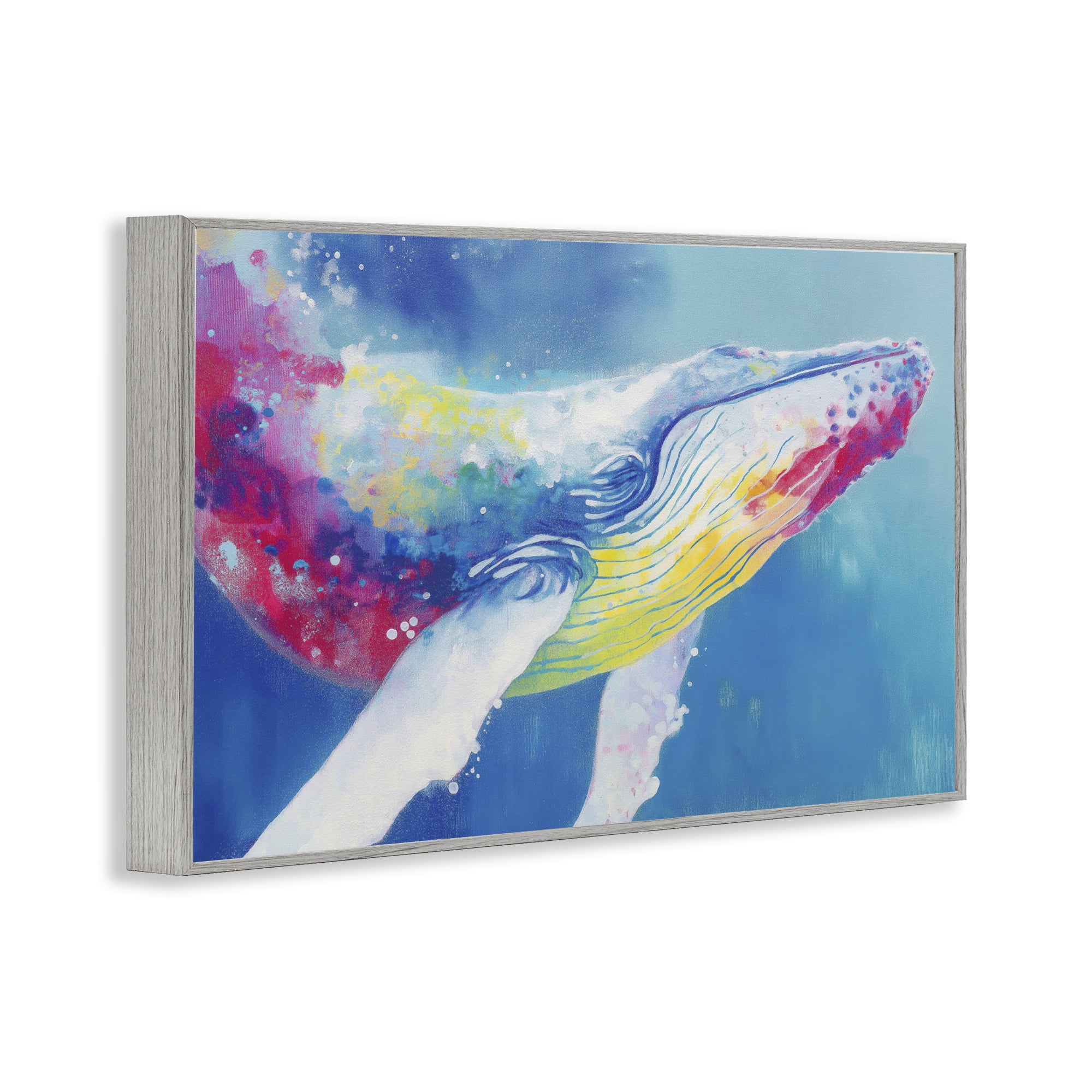 Stupell Industries Breaching Humpback Whale Gray Framed Giclee Art, design by Chromatic Storm Studio