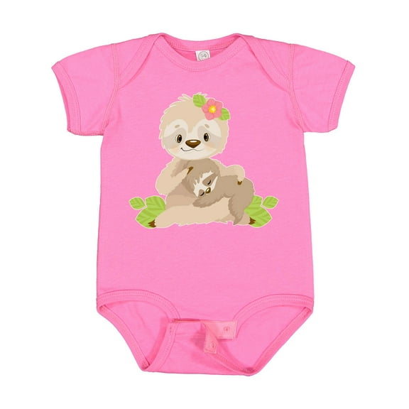 Inktastic Sloth Mom with Baby Sloth and Flowers Boys or Girls Baby Bodysuit