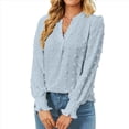 thumbnail image 2 of Blusa de Lunares con Cuello en V y Mangas con Volantes para Mujer, Blusas Holgadas Informales de Color Liso para Trabajar Azul M, 2 of 9