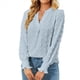 thumbnail image 2 of Blusa de Lunares con Cuello en V y Mangas con Volantes para Mujer, Blusas Holgadas Informales de Color Liso para Trabajar Azul L, 2 of 9