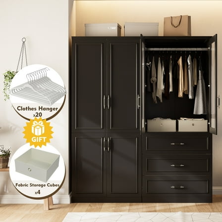 MEISSALIVVE Wardrobe Closet with 6 Doors and 3 Drawers