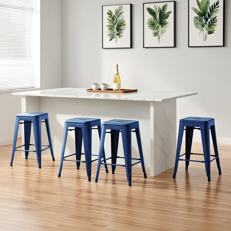 Gianna Metal Dining Chairs Set of 4, 24 Inch Stackable Bar Chairs, Modern Restaurant Classic Trattoria Metal Chairs, 300LBS Weight Capacity, Blue