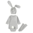 thumbnail image 3 of Baby Boys Girls Bunny Outfits Ribbed Bodysuit Romper With Long Bunny Ear Hat Socks Clothes Set Easter Gift Clothes Palywear Grey 0 Months-3 Months, 3 of 3