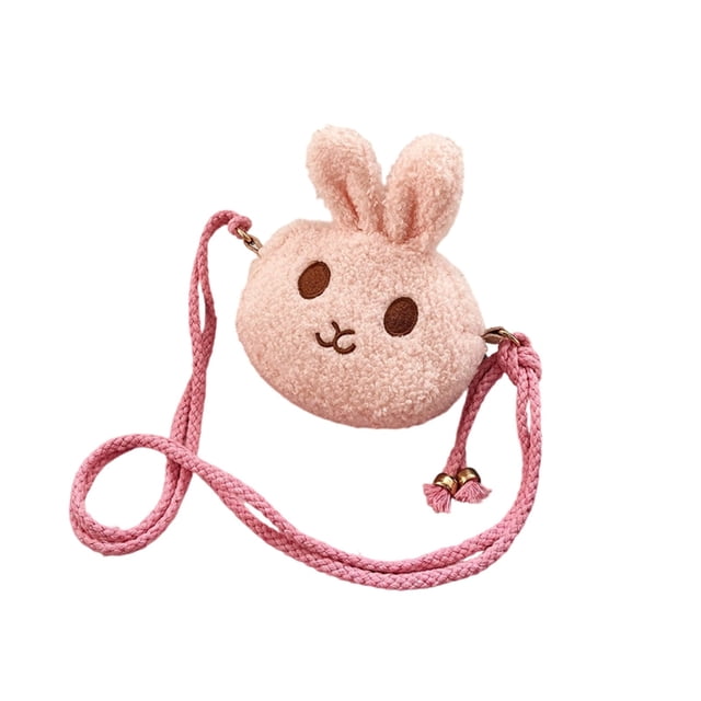 SLYNSHome Cute Crossbody Bag Pink Cartoon Plush Rabbit Wallets Handbag Fluffy Animal Purse