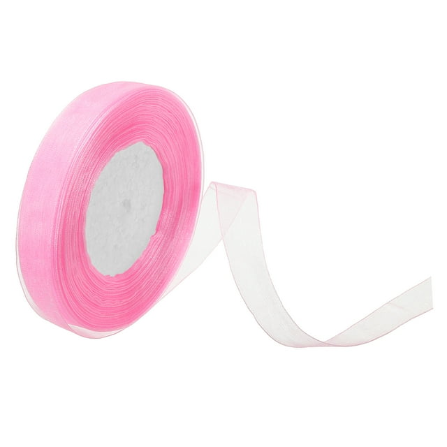 Unique Bargains 0.6 Inch x 50 Yard Organza Ribbon, Gift Wrapping Ribbon for Bouquet Cake Invitations Card Decoration, Pink