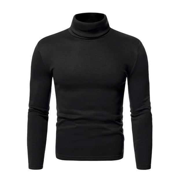 Camisas de Hombre Blusas de Cuello Redondo de Manga Larga Jersey de Lana Camisa de Fondo Delgada de Color Sólido de Cuello Alto Odeerbi ODB-4