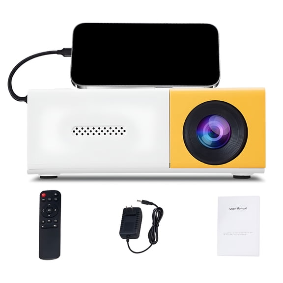 GJX Portable Led Projector with Built-In Sound System for Home Theater Entertainment Hd Image Quality with Focus Adjustment for Clear Movie Projection