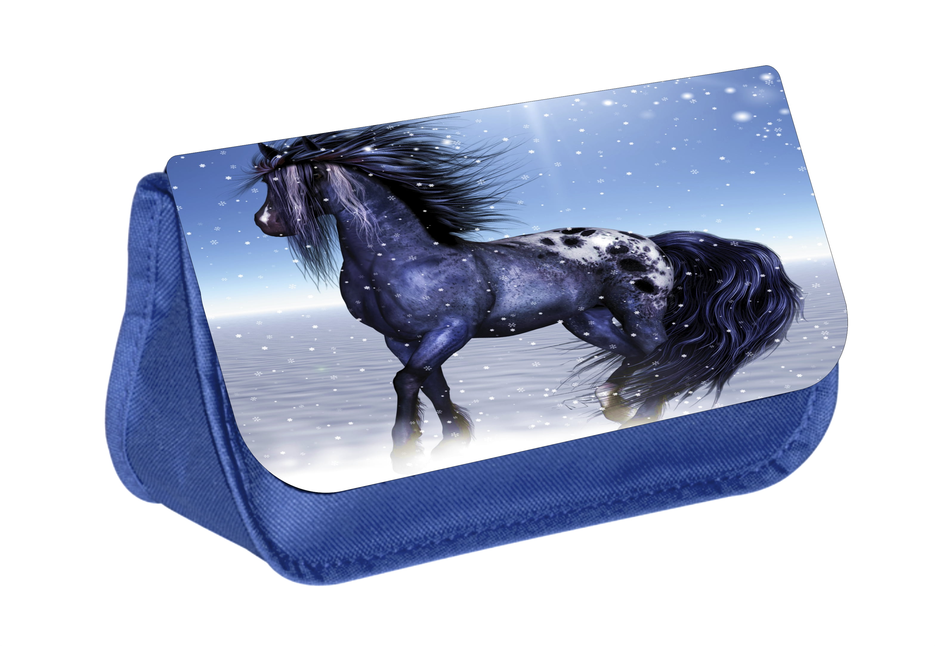 Fantasy Horse Girls Blue Pencil Case Pencil Bag with 2 Zippered