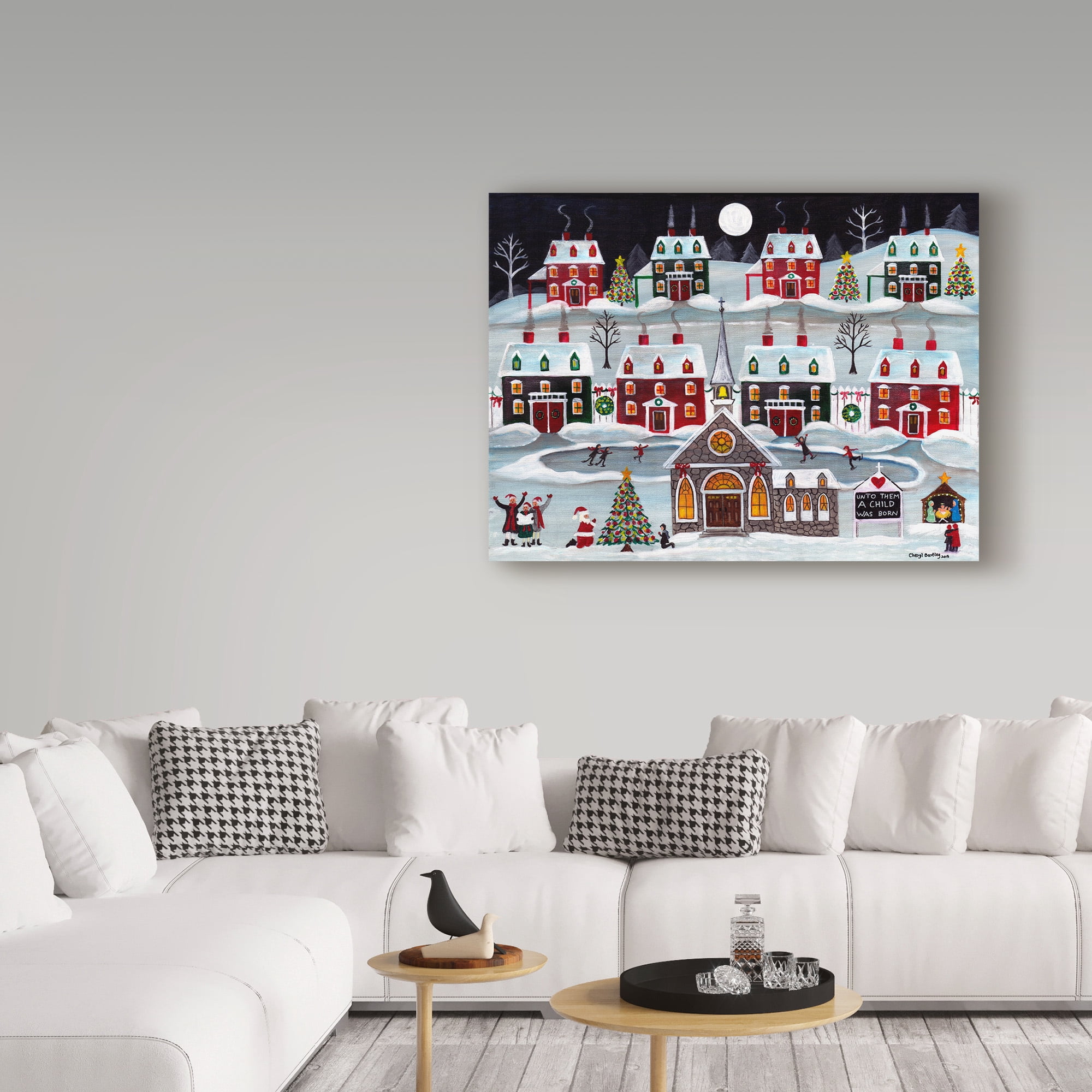 Trademark Fine Art 'A Child is Born Christmas Skating Village' Canvas Art by Cheryl Bartley