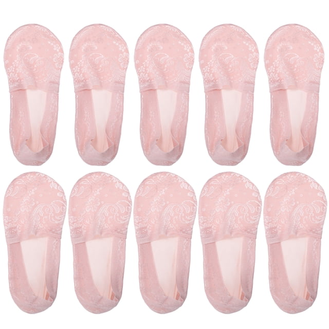 5 pares de calcetines invisibles de encaje de boca profunda, sexy, transpirables, suaves, de moda, calcetines invisibles para mujer, color rosa