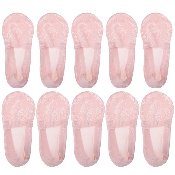 5 pares de calcetines invisibles de encaje de boca profunda, sexy, transpirables, suaves, de moda, calcetines invisibles para mujer, color rosa