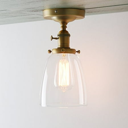 Permo Vintage Industrial Semi Flush Mount Ceiling Light Fixture Pendant Lighting with Oval Cone Clear Glass Shade (Antique)