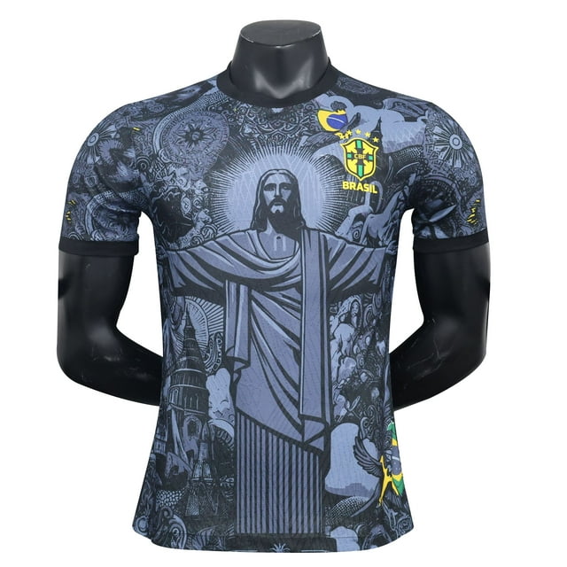 Season 2425 Brazil Short Sleeve Football Shirt Quick Drying Sportswear Jesus from Brazil, Blue Jesus from Brazil, Blue L