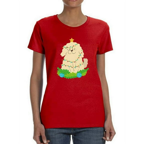 Christmas Tree Dog T-Shirt Women -Smartprints Designs, Female 3X-Large