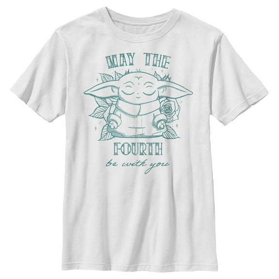Boy's Star Wars: The Mandalorian Grogu May the Fourth Be With You Graphic Tee White Large