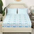 thumbnail image 3 of Blue White Bow Bedding Set Cute Bowknot Twin Bed Sheets,Watercolor Ribbon Bow Tie Sheet Set Geometric Grids Bow 1 Fitted Sheet 1 Flat Sheet 1 Pillow Case, 3 of 6