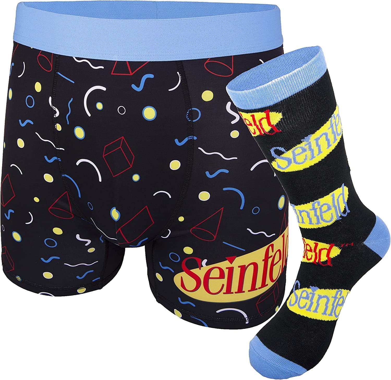 Seinfeld Classic Boxer Socks Set - Mens Sock & Underwear Combo Set - Jerry,  Kramer, George and Elaine Boxers and Socks Set Black, X-Large