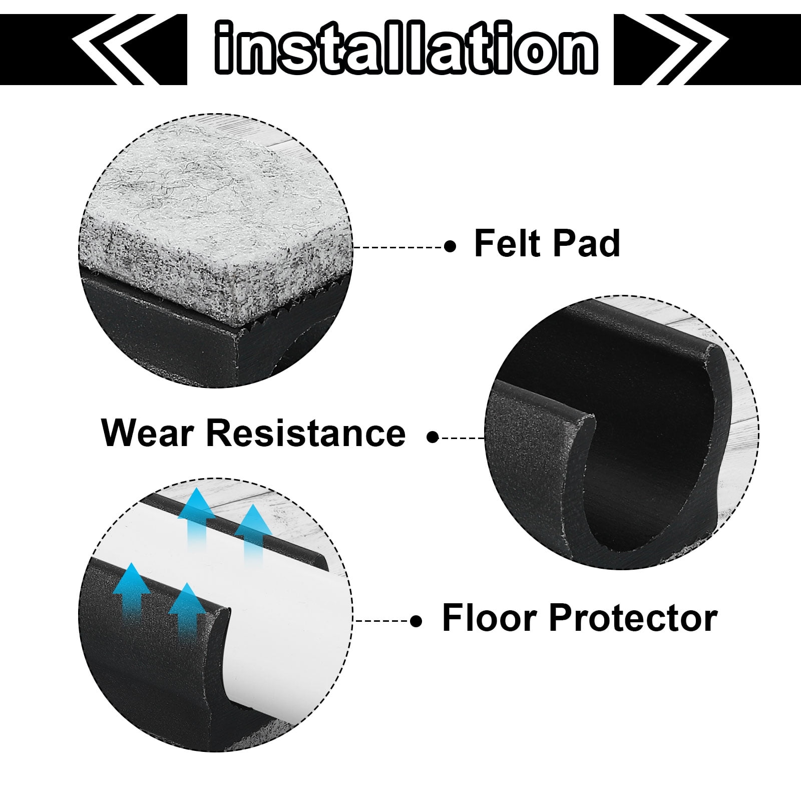 Uxcell 60 Pack Chair Legs Tips Caps with Felt Pads Fit 25mm Tube Legs, Black, Gray Pad
