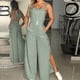 thumbnail image 2 of Pantalones sin mangas de algodón y lino con tirantes para mujer, con botones, corte holgado, bolsillos, informales para la playa, 2 of 5