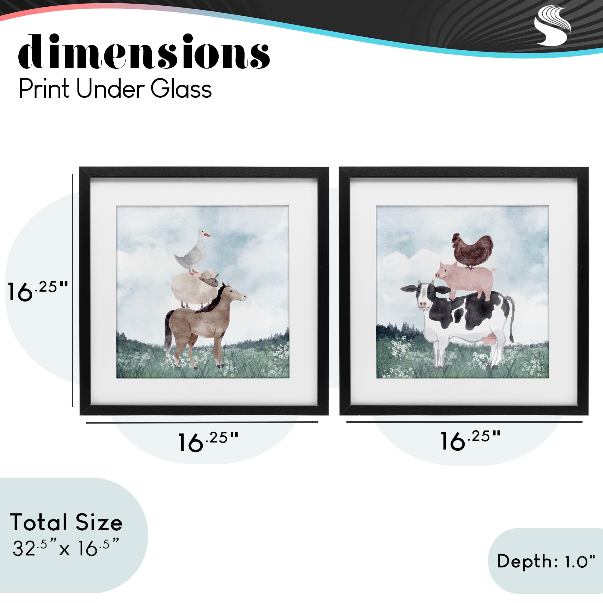 Stupell Industries Stacked Animals Blue Sky Farm 2 Piece Black Framed Print Under Glass Set, design by Kim Allen